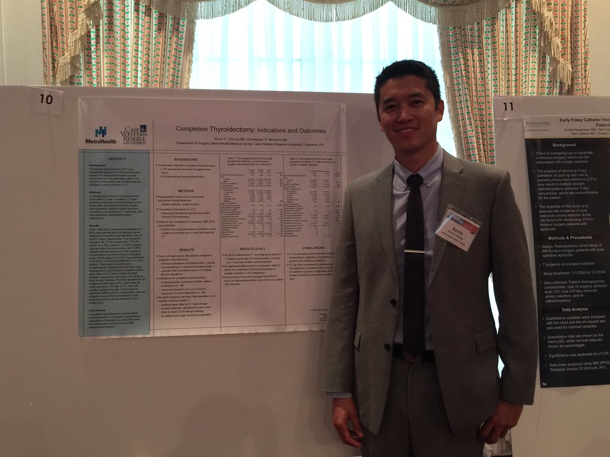 UHCaseSurgery's tweet photo. Well done by Resident Kevin Choong @MidwestSurgical presenting poster on  completion thyroidectomy! @metrohealthCLE https://t.co/uNaXrwoIt1
