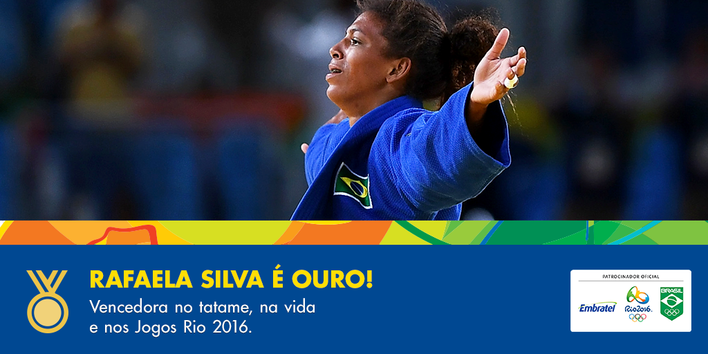 claroempbrasil's tweet photo. É campeã! 🙌 Parabéns @Rafaelasilvaa, atleta do #TimeClaroEmbratel, pelo primeiro ouro do #BRA no #Rio2016! https://t.co/1z4EXgF7VZ