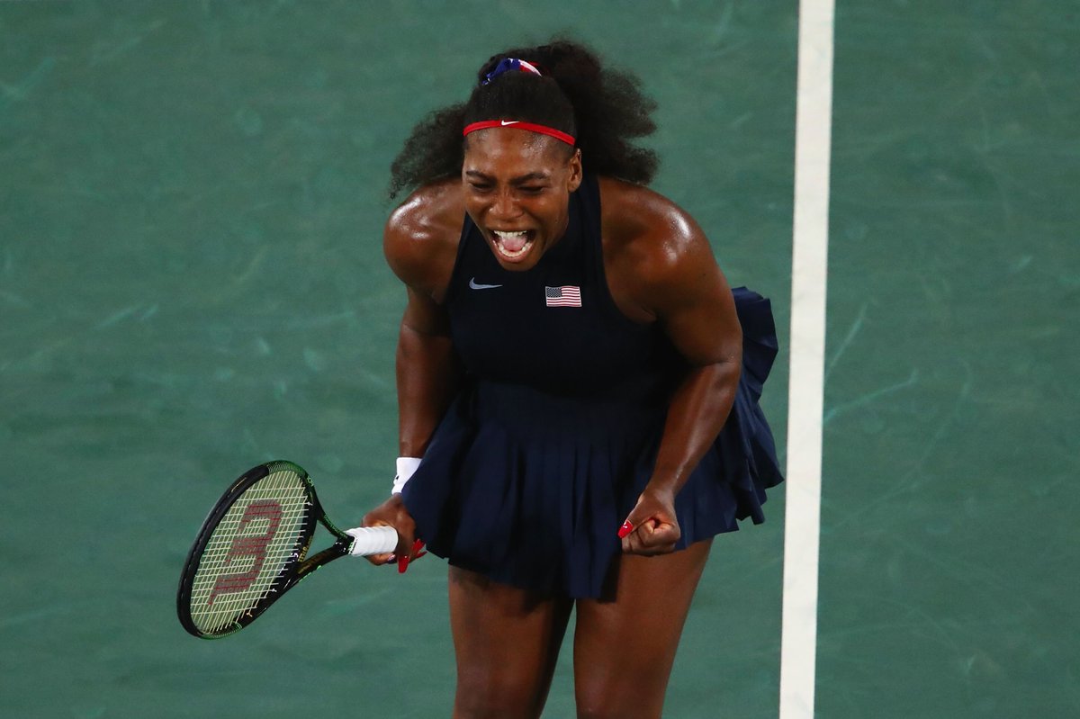 BleacherReport's tweet photo. #USA Serena Williams defeats #FRA Alize Cornet in two sets (7-6, 6-2) #Olympics https://t.co/EPTC3E7ODE