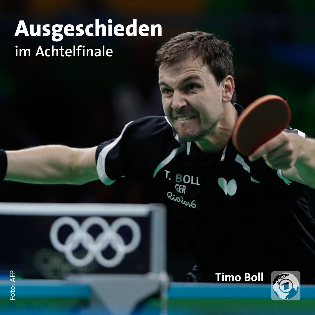 tagesschau's tweet photo. Fahnenträger Timo #Boll bleibt die olympische Einzelmedaille verwehrt. #Rio2016 #Tischtennis https://t.co/VQZQ31Y9vg