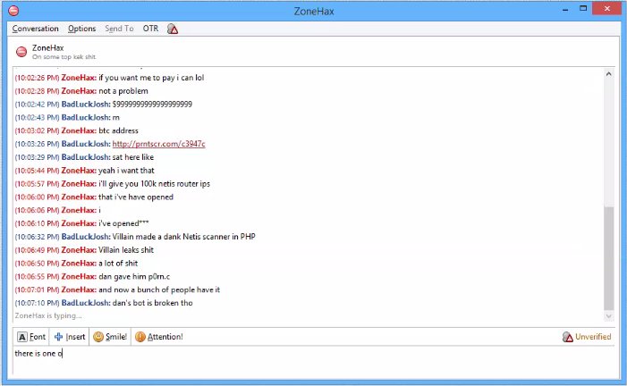 intelIlgence's tweet photo. A rare @ZoneHax Begging @BadLuckJoshh for his telnet scanner and saying i leaked @qakbot p0rn.c https://t.co/sF3cF3YcwG