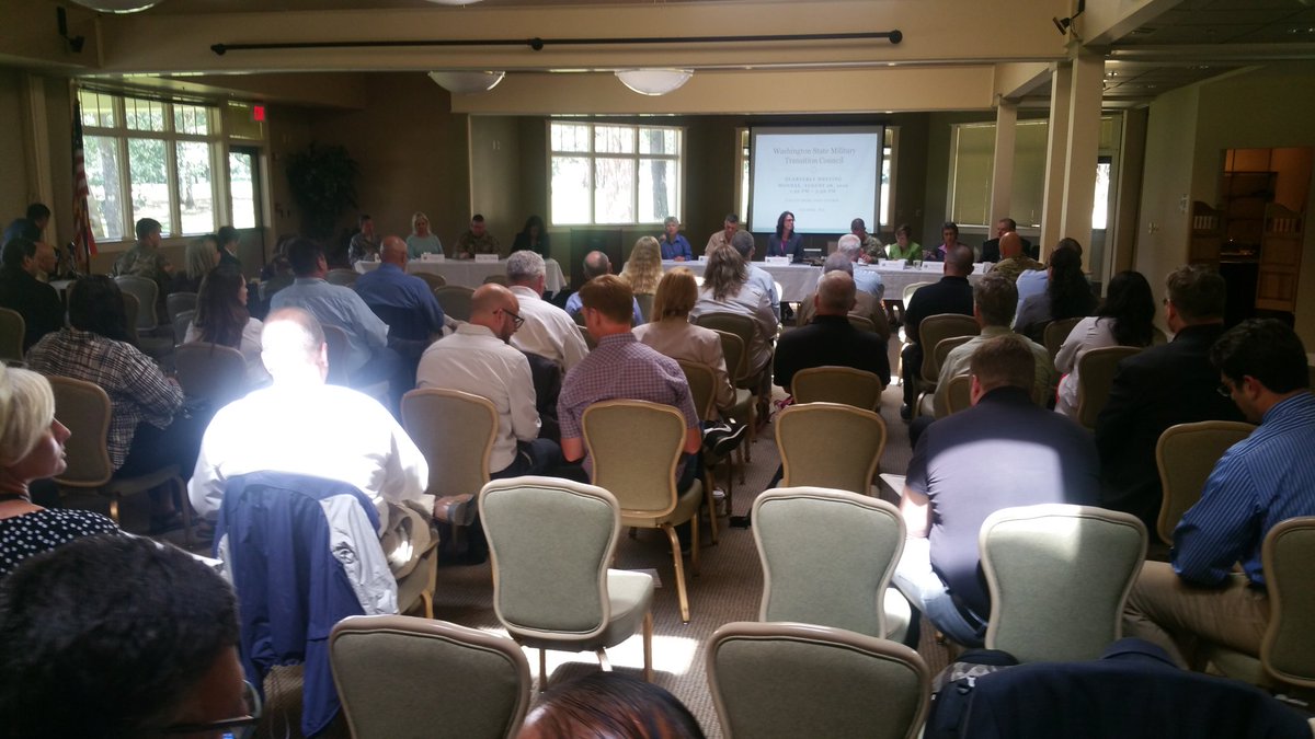 WDVA's tweet photo. .@StinaReeves from @WAStateCommerce is briefing the #WSMTC on military transition performance tracking metrics. https://t.co/hFx57wXz9B