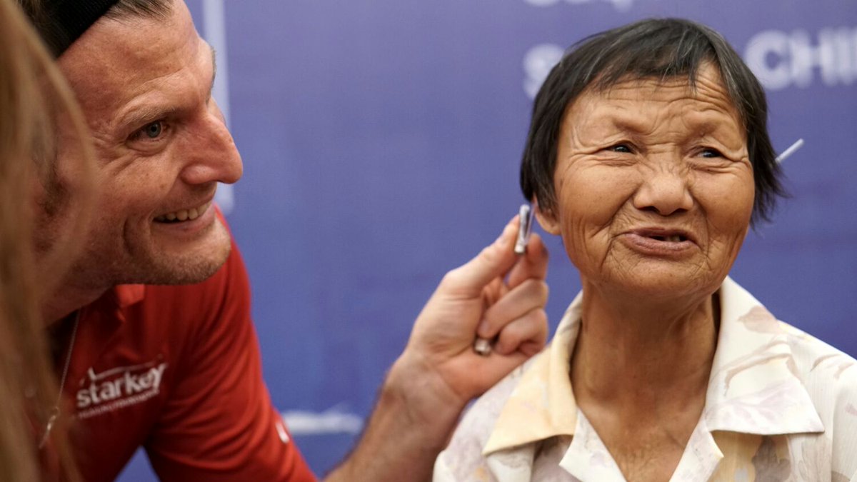 starkeyfnd's tweet photo. Thrilled we were able to give the gift of hearing to this sweet lady who traveled 15 hours across China to be seen! https://t.co/y5RvF14N8K