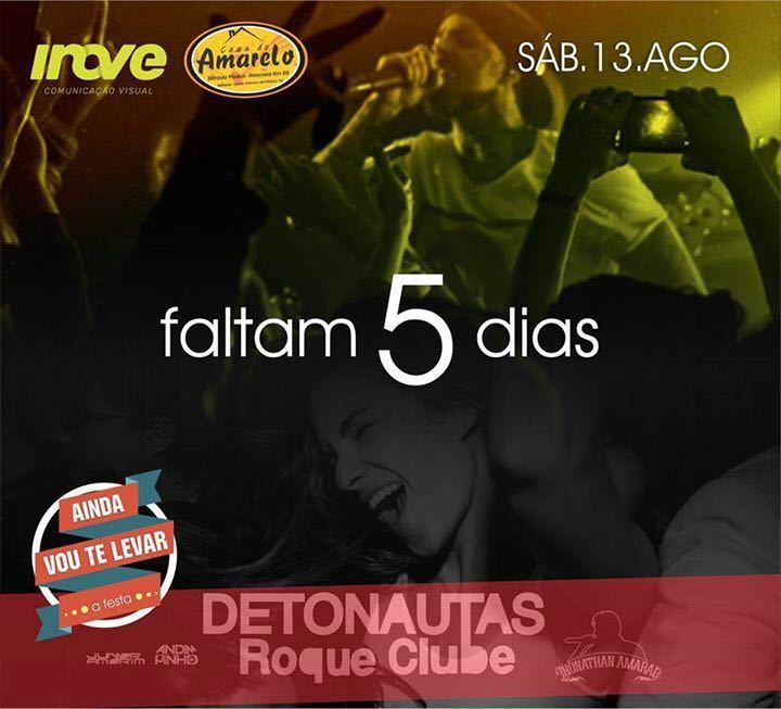Detonautas's tweet photo. Faltam 5 dias! Dia 13/08 tem #drc em Santo Antônio de Pádua - RJ. Nos encontramos lá?

#Faltam5Dias
#Detonautas https://t.co/wClL4gxWiS
