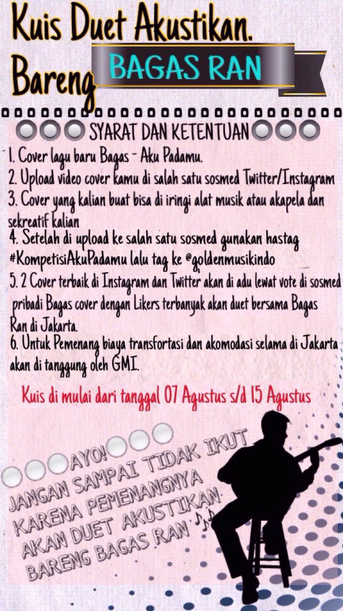 bagasrds's tweet photo. Nih buat ingetin lagi! 6 hari lagi lohhhh ditunggu yaaaa @GoldenMusikIndo @bagasrdsINFO #BagasRanAkuPadamu https://t.co/GZeDRb2fGQ