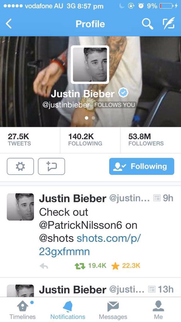 justin followed 23/08/14