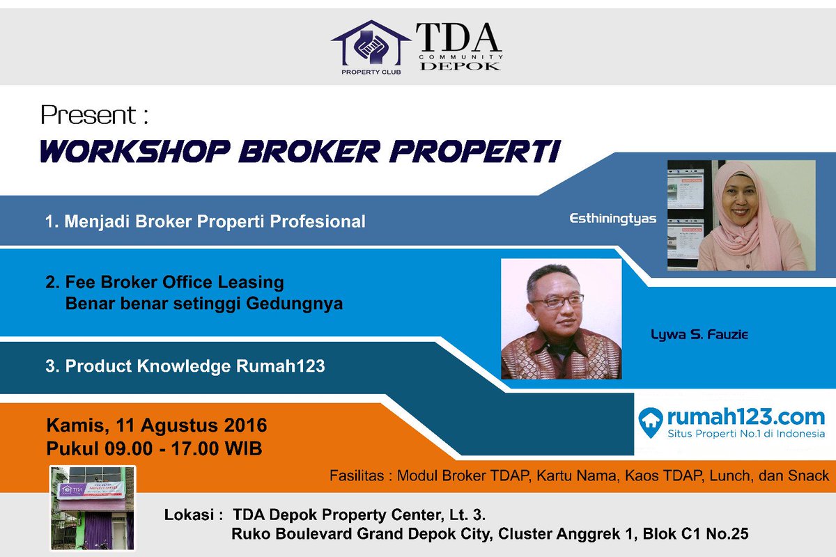 #EventTDA <a href="/TDAdepok/">TDA Depok</a> - 11 Agustus 2016 : Workshop Broker Properti tangandiatas.com/11-agustus-201…