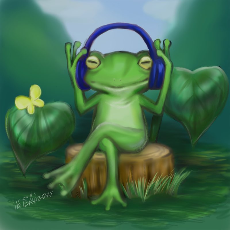 ちろ 退院するカエルつながりのお友達の為に描きました リクエストがヘッドフォンをしてるカエルとの事で こちらです Frog Illust お絵描き イラスト 厚塗り絵を流して厚塗り民を増やそう Nature T Co jqo2dwzt Twitter