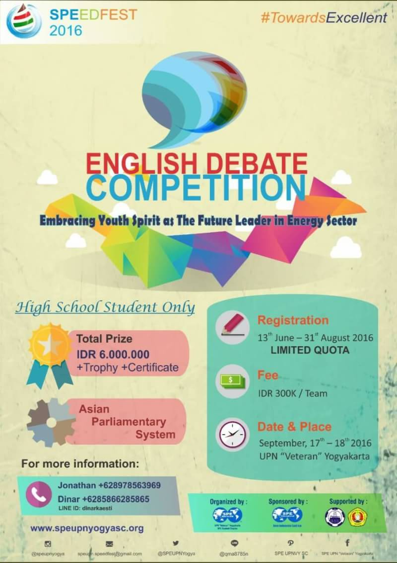 SPEEDFEST 2016 English Debate Competition on 17-18 Sept 2016. Find more on drive.google.com/folderview?id=…