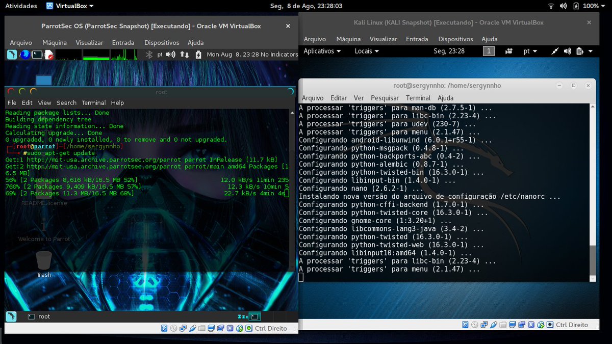 SergYnnhOone's tweet image. Duas distros de grande porte -= #ParrotSec & #KaliLinux =-
// Lado @ Lado \\ Das melhores #distroLinux =).