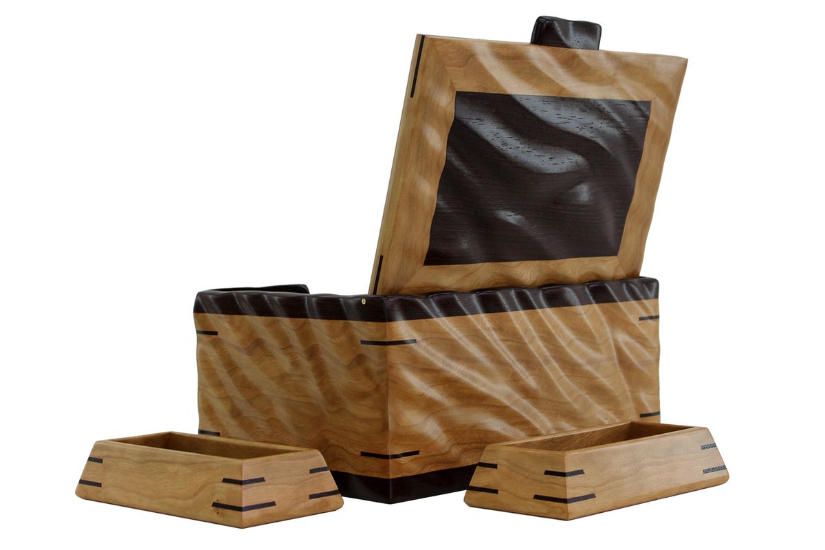 NickJonesDesign's tweet image. Hand sculpted valet and watch box made of solid Wenge and Cherry wood.  Straight grained to curvy with a light touch