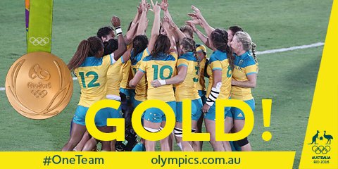AUSOlympicTeam's tweet photo. Re-live this historic moment! First women's rugby sevens Olympic champions ever!

https://t.co/DfVM3qlCJe
#OneTeam https://t.co/FChxaqmVRY
