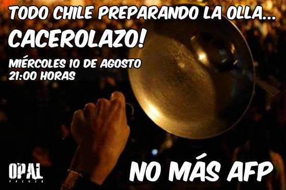 prensaopal's tweet image. TODO CHILE PREPARANDO LA OLLA... CACEROLAZO NO MÁS AFPs
MIÉRCOLES 10 DE AGOSTO 21:00 hrs. Difunde y prepárate!
