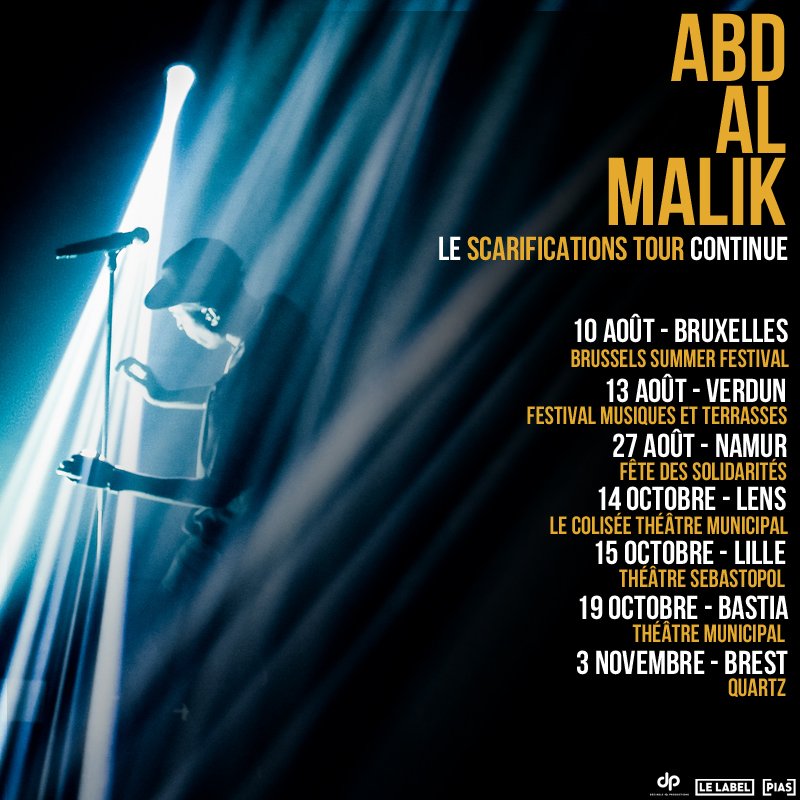 lelabelpias's tweet photo. Le #ScarificationsTour d'@AbdAlMalikMusic continue !
Plus d'informations 👉 https://t.co/aUWsgsW2ZE https://t.co/6z3JhiJszH
