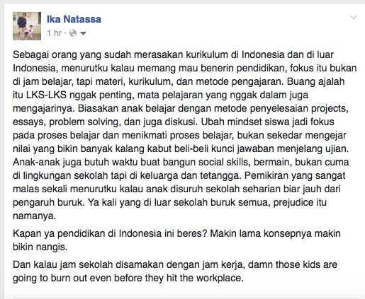 Ini sedikit opiniku tentang pendidikan di Indonesia dan wacana full-day school.