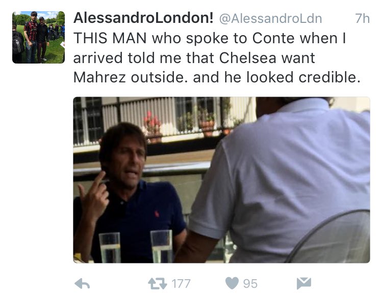 ChelseaFrance's tweet photo. Mahrez a été vu arrivant à l'hôtel officiel de #Chelsea par @AlessandroLdn qui a aussi discuté avec Conte par après. https://t.co/Eq0OupQwi4