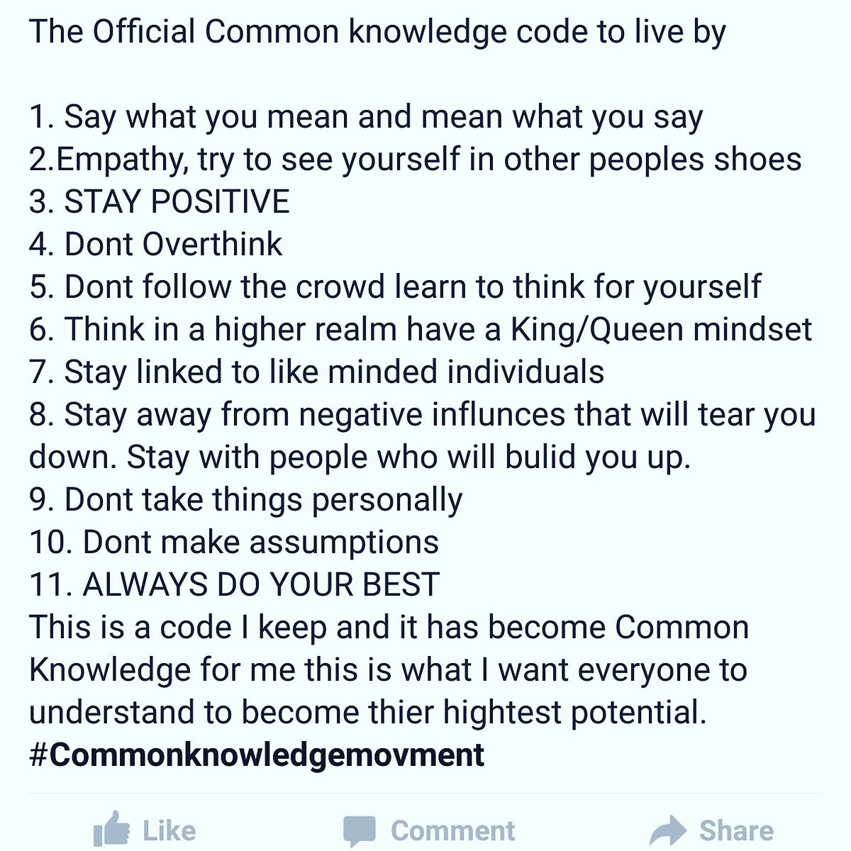 C0mmonknowledge's tweet image. The code to live by