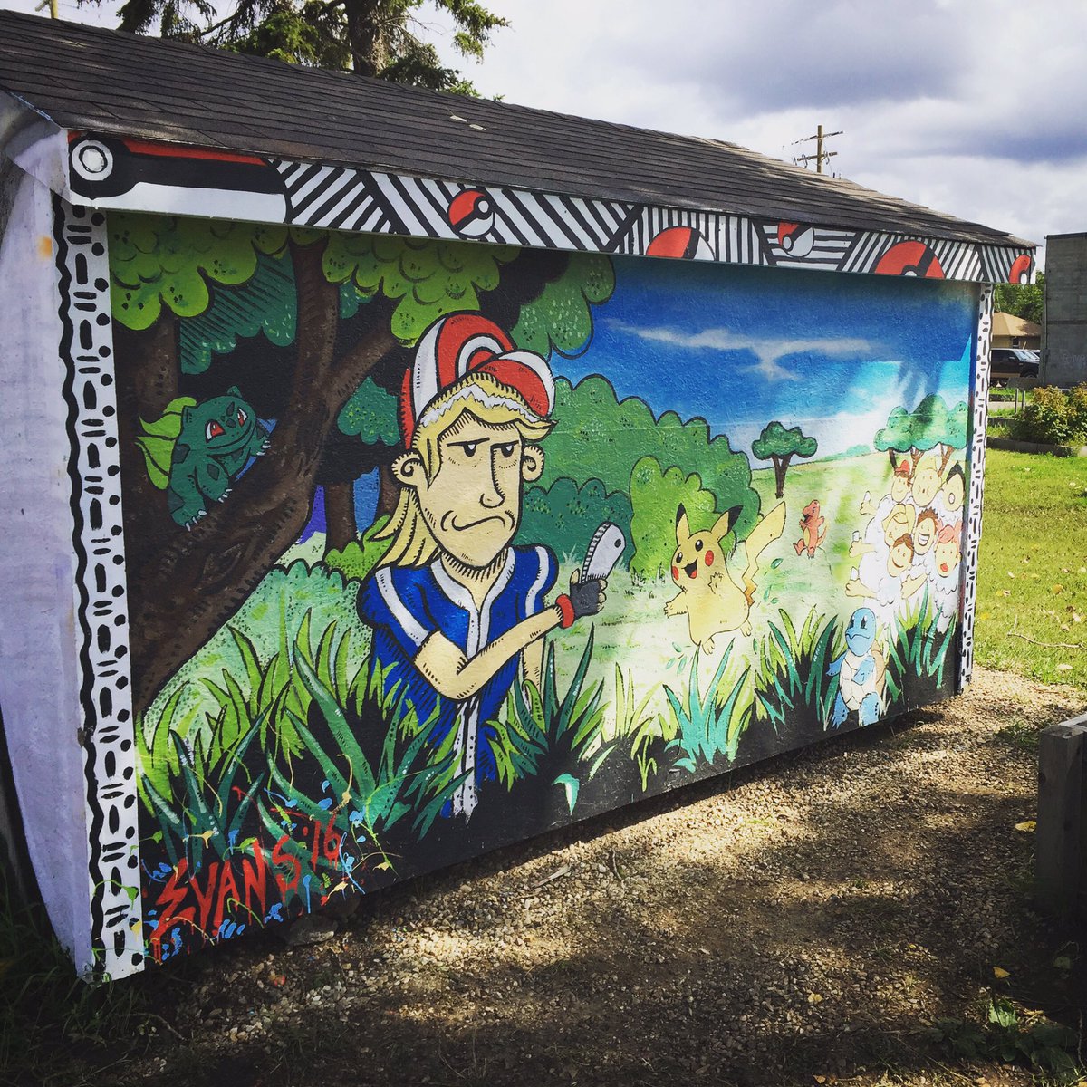 evans23p's tweet photo. Completed my first mural 😛
#mural #painting #PokemonGO #evans #grandeprairie #candianartist #illustration #🌝 #🎨 🌱 https://t.co/UZPqtywQ0G