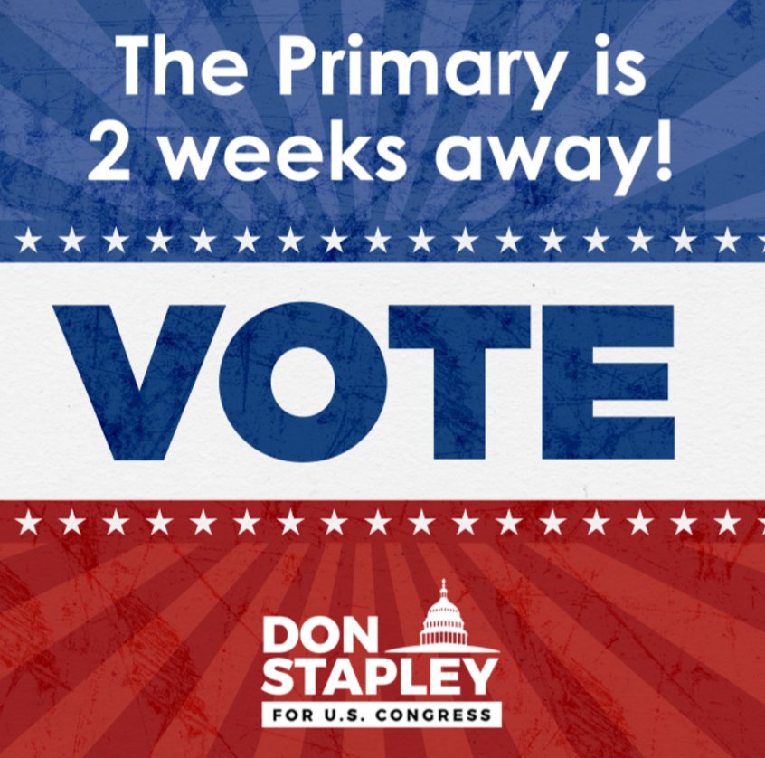 DonStapley's tweet photo. The countdown has begun: 14 days until the Arizona primary! #AZ05 #TeamStapley #StapleyForCongress https://t.co/AA6yemGpyq