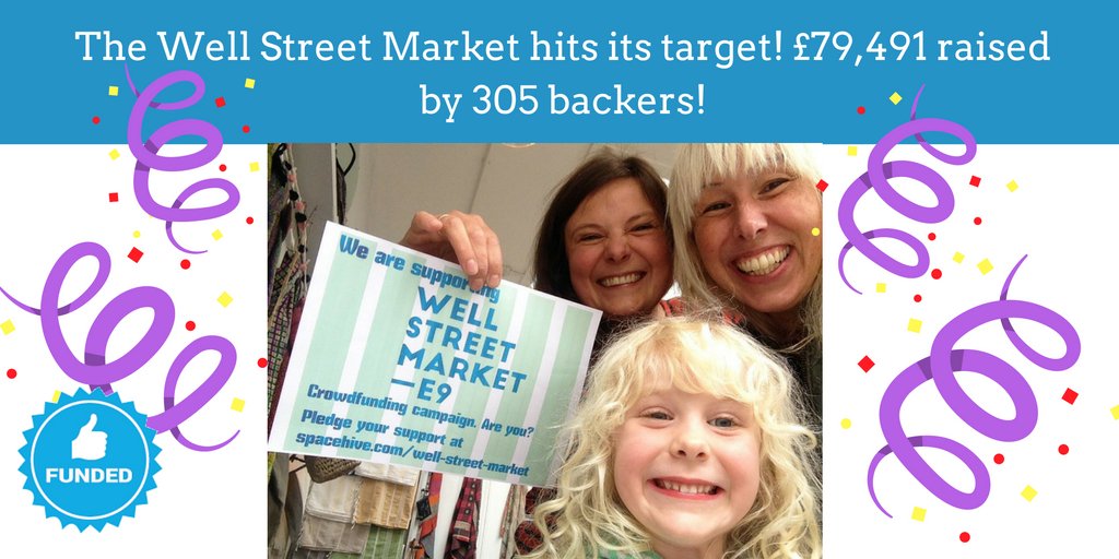 Spacehive's tweet photo. YES!!!!!!!!! So delighted for @Wellstmkt2016 who just hit their target! #CrowdfundLDN #LocalHeroes #Hackney4Life https://t.co/vCszzavOX2