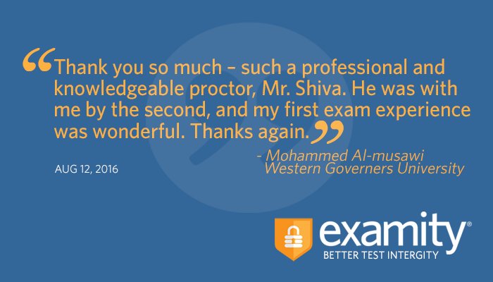 examity's tweet image. The student's experience is our top priority.  Thanks for the feedback!