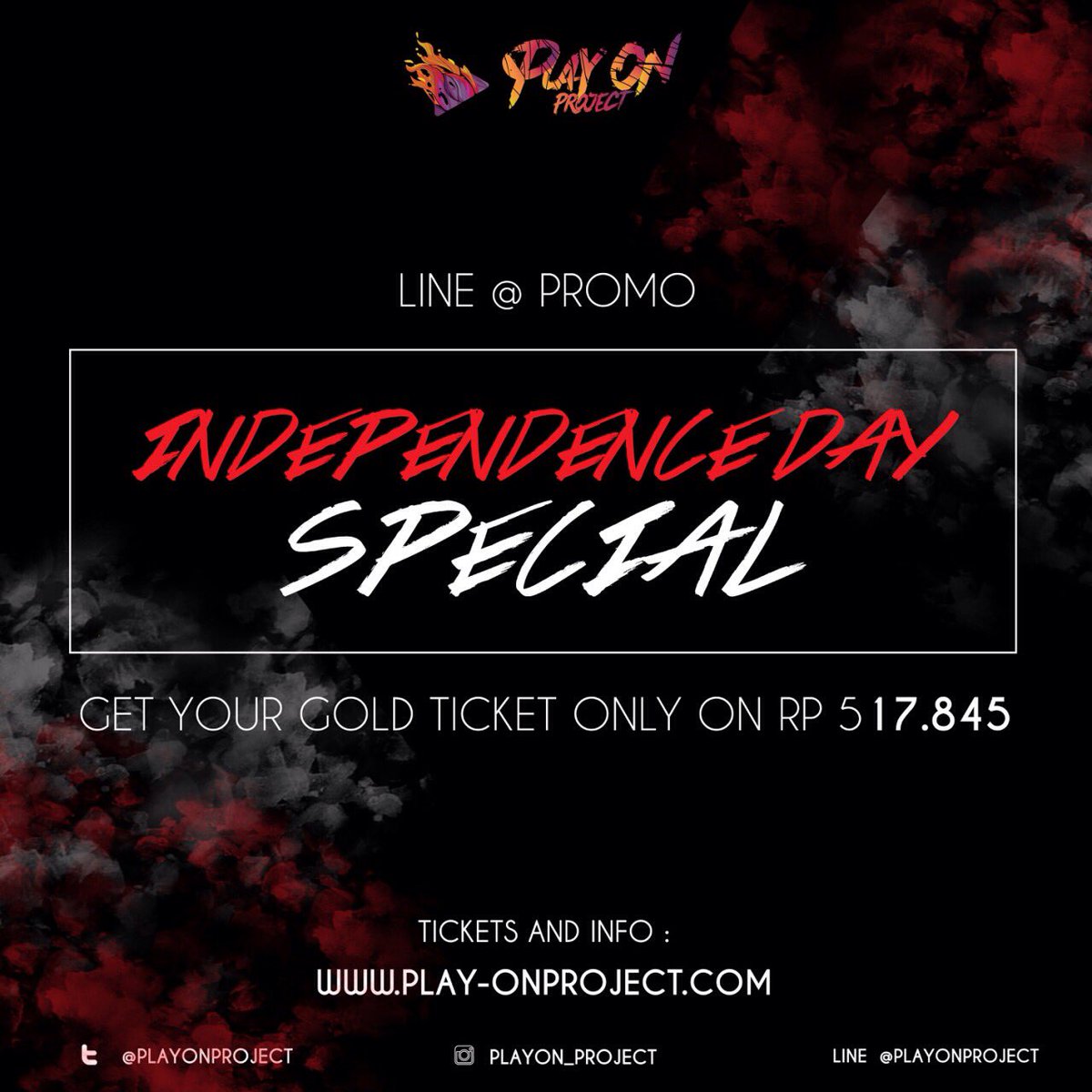 HAPPY INDEPENDENCE DAY INDONESIA !🇲🇨🇲🇨
Special Promo at Line:(@playonproject )start from 00.01 am till 23.59 pm