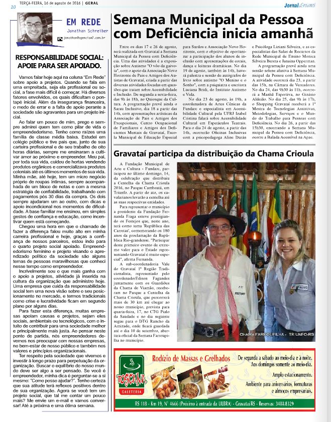 agenciaw7's tweet photo. Coluna #emrede do @jornalgravatai aborda a importância em apoiar projetos sociais. https://t.co/yJooZv52vw https://t.co/eCFdNJVKsy
