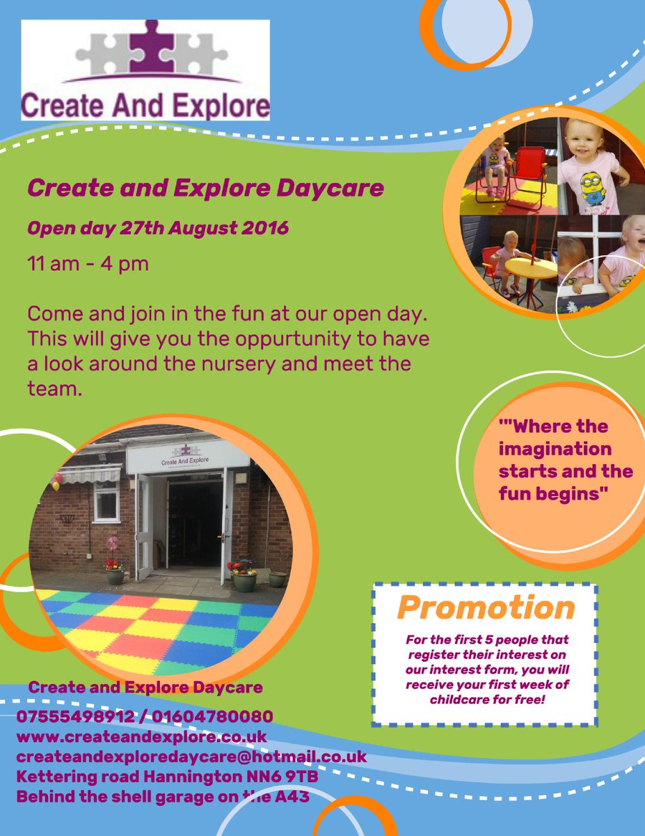 Createandexplor's tweet image. Create and Explore Nursery Northampton Open Day 

All welcome

Please Retweet To Get Out To Everyone