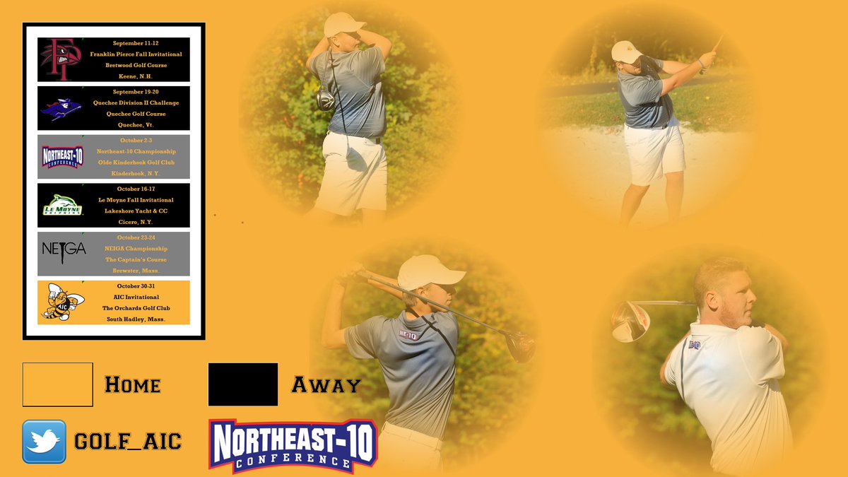 aicathletics's tweet photo. FORE! Check out the schedule for @GOLF_AIC! Six meets, including one at The Orchards! https://t.co/G0zmSaFqX5 #NE10 https://t.co/B5JJtfcOmj