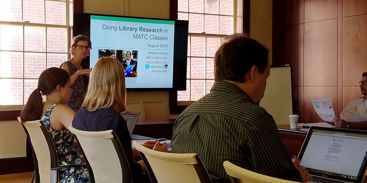 HussmanGrad's tweet photo. First #UNCMATC orientation sessions today: Anne Johnston and @UNCParkLib. https://t.co/Dp2tcSA7oF
