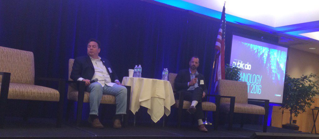 dfletcher's tweet photo. CIOs from Maryland & Missouri are talking enterprise IT at the Public CIO Summit. #pciotech #govtech @govtechnews https://t.co/ZXwP7GbAD1