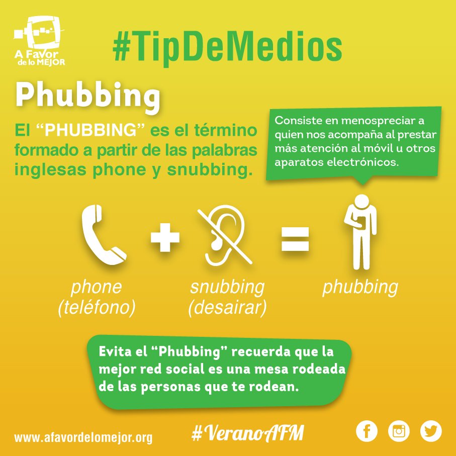 afavordelomejor's tweet photo. ¿Sabes qué es el #phubbing? Te invitamos a tener una mejor dieta de medios de comunicación! #TipDemedios https://t.co/SG7jcOqzlx