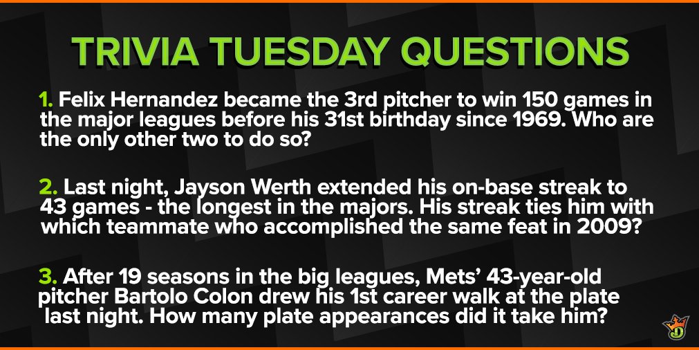 DraftKings's tweet photo. #DKTrivia Tuesday! Rules AND Questions below, ends at 4:30pm EST! 
https://t.co/jwMX1aVx86 https://t.co/KoscVryheY
