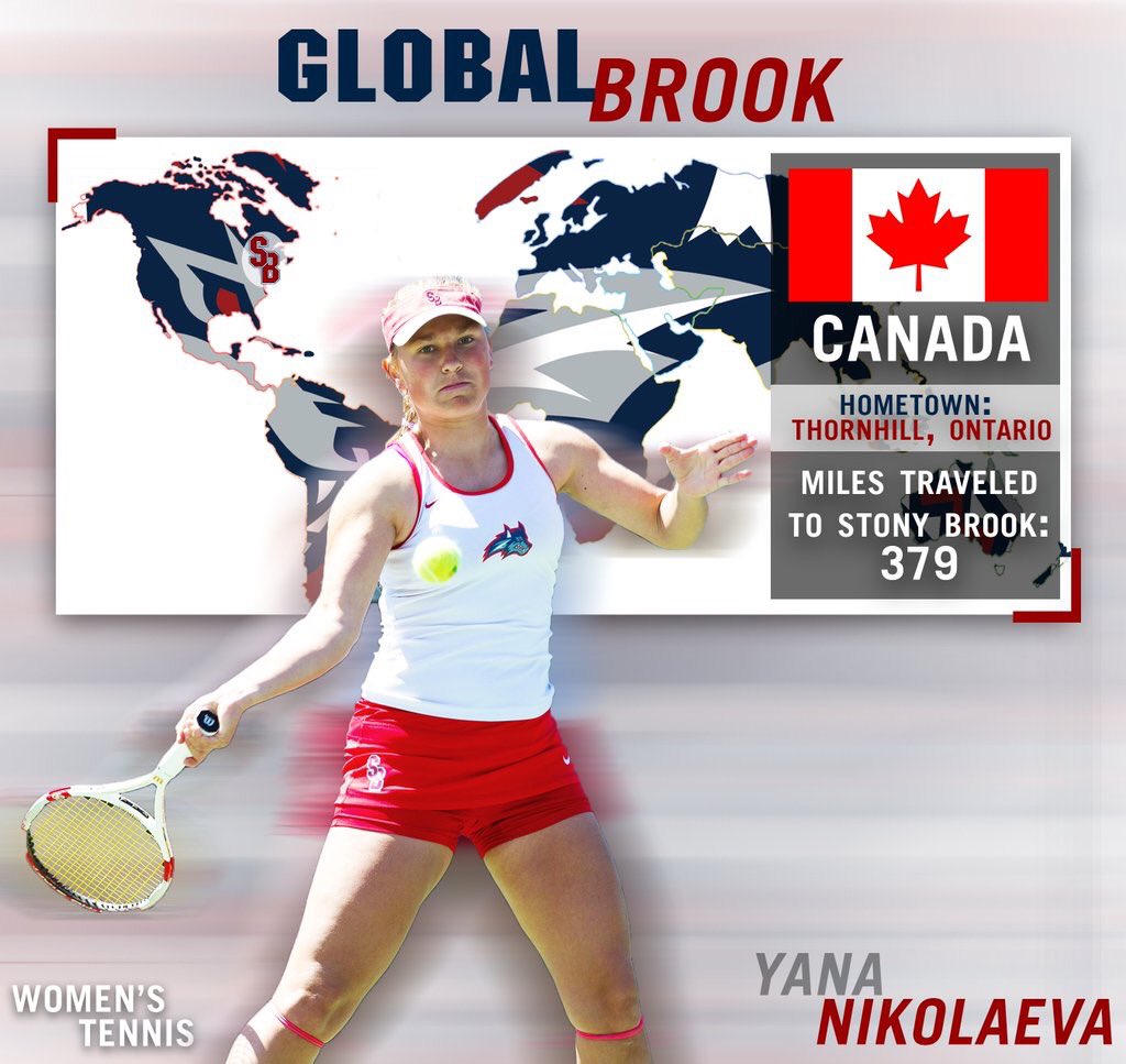 SBAthletics's tweet photo. .@StonyBrookTEN player Yana Nikolaeva is from Canada! ๐จ๐ฆ ๐ #GlobalBrook ๐พ๐พ https://t.co/uR21Lel619