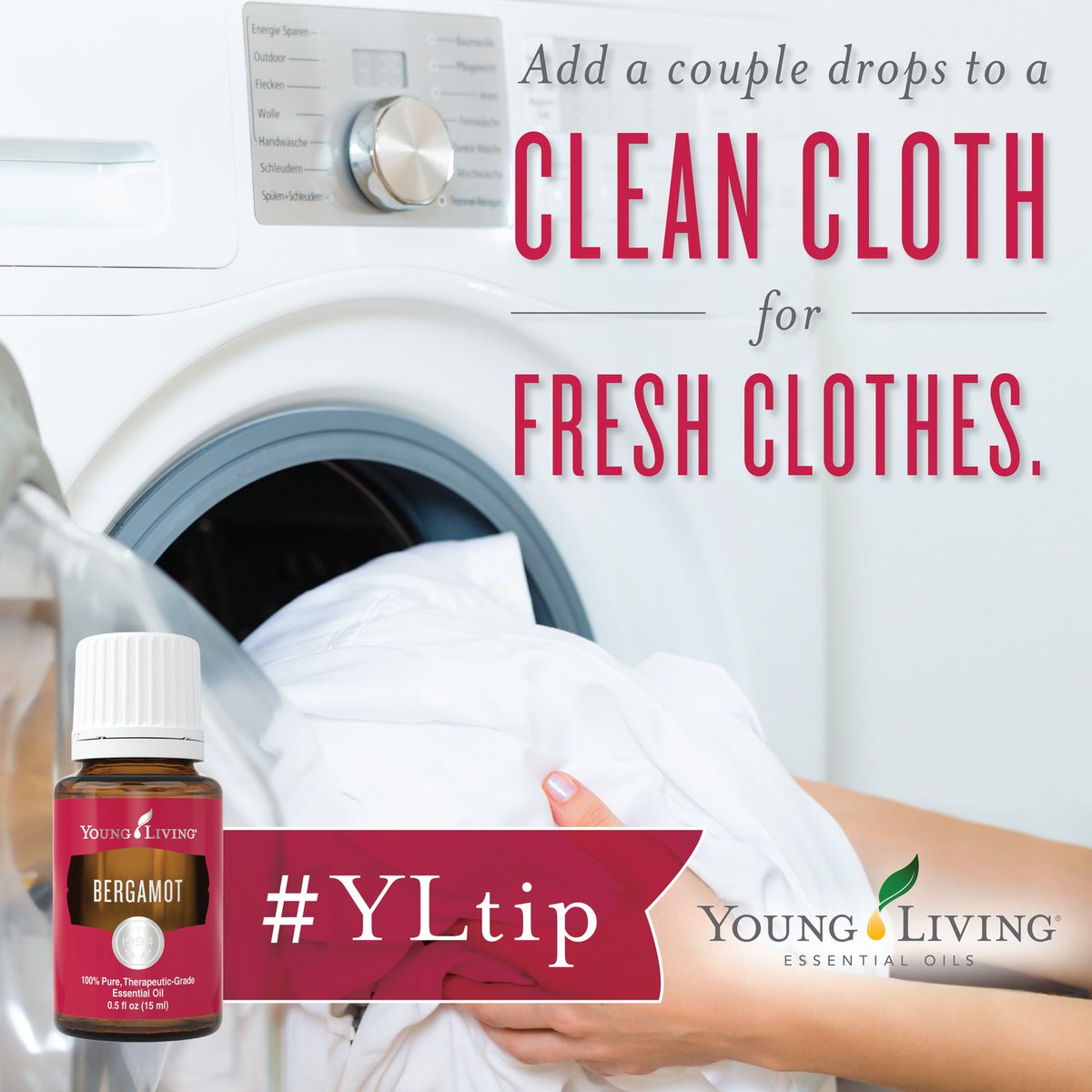 youngliving's tweet photo. Add a few drops of #essentialoil on a clean washcloth and toss it in the dryer along with your clothes. #YLtip https://t.co/mW5rjH21K6