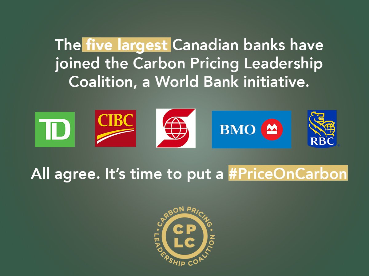 cathmckenna's tweet image. The top 5 Canadian banks all agree. It is time to put a #PriceOnCarbon @TD_Canada @cibc @scotiabank @BMO @RBC_Canada
