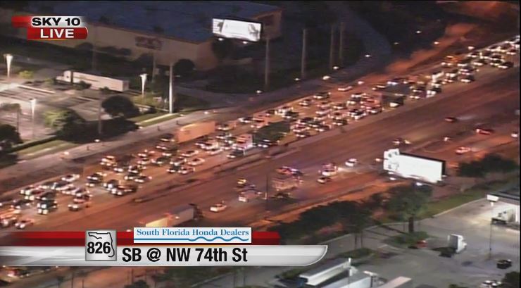 TRAFFIC ALERT- 4 lanes blocked SR-826 Palmetto Expy SB at Okeechobee Rd (US-27)/ Take NW 67th Ave or Turnpike https://t.co/ql3VruWjOq
