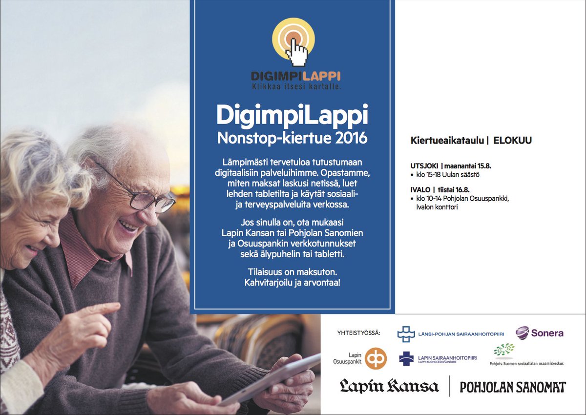 DigimpiLappi's tweet photo. Pitkien etäisyyksien maassa on hyvä osata käyttää sähköisiä palveluita. Tule, me autamme #DigimpiLappi https://t.co/KgU10G1fzB