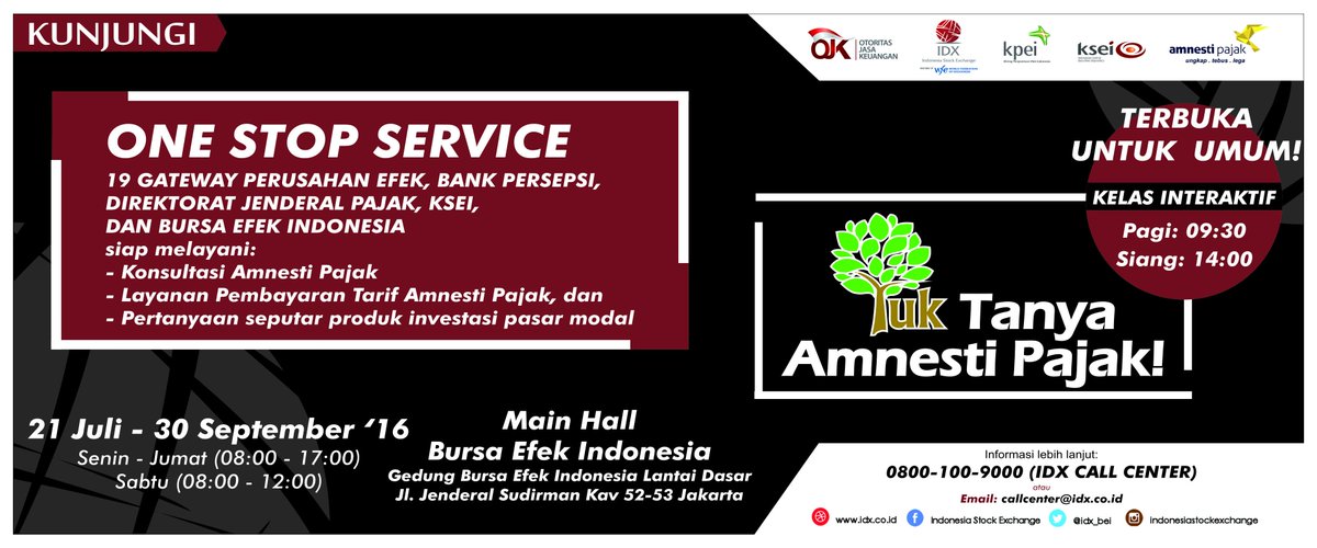 Tahukah Anda tarif tebusan #AmnestiPajak mulai dari 2% saja? Kunjungi One Stop Servie #AmnestiPajak di Main Hall BEI