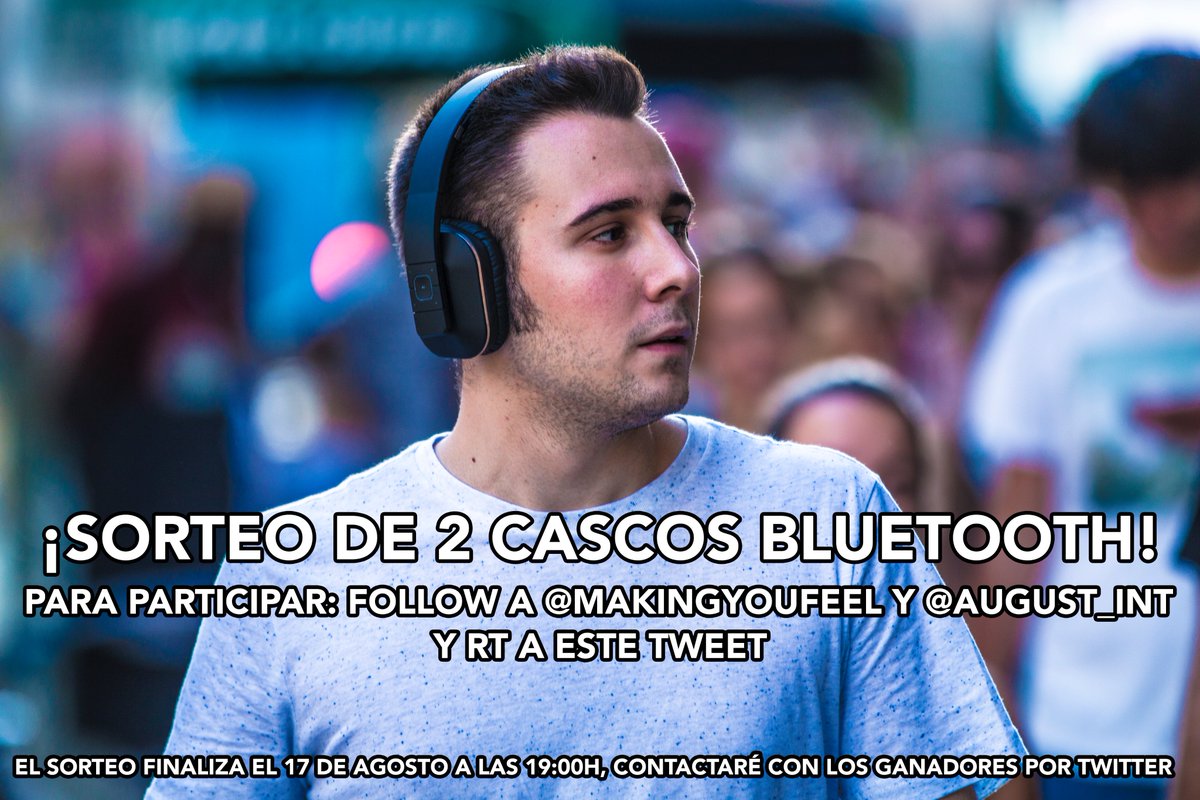 makingyoufeel's tweet image. ¡Sorteo de 2 cascos Bluetooth! amzn.to/2b9Uh8W
RT y follow a @makingyoufeel y a @August_int para participar