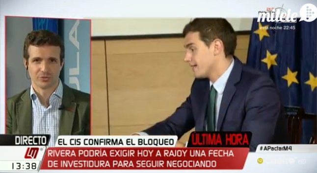 mananascuatro's tweet photo. "No tenemos ni idea de lo que va a decir Rivera esta tarde", @pablocasado_  #APactarM4 https://t.co/IgE9UjioBj https://t.co/pLaDqxw5aZ
