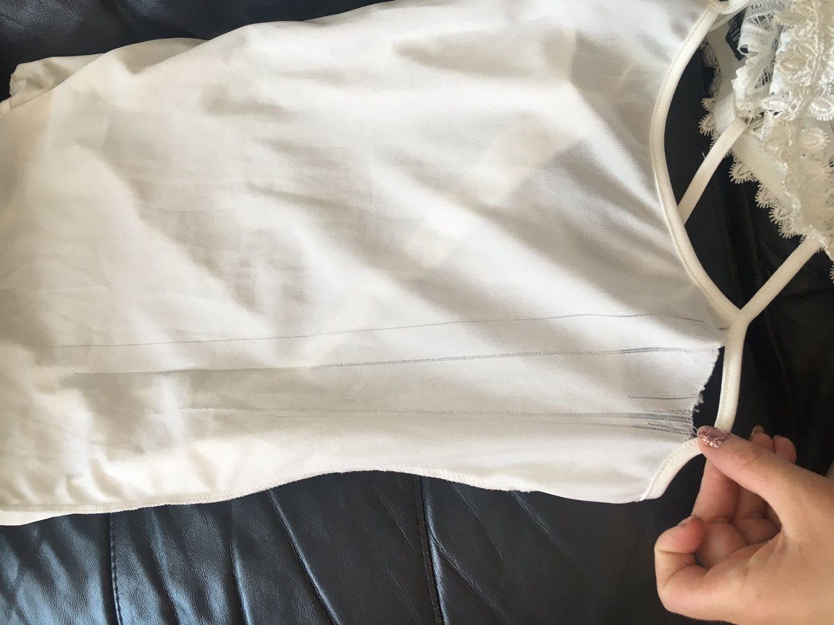 lixxylou's tweet photo. @misspapcouk bad customer service!Faulty item,brought white crochet MeganMcKenna dress, whilst wearing this happened https://t.co/87R4Znrhi9