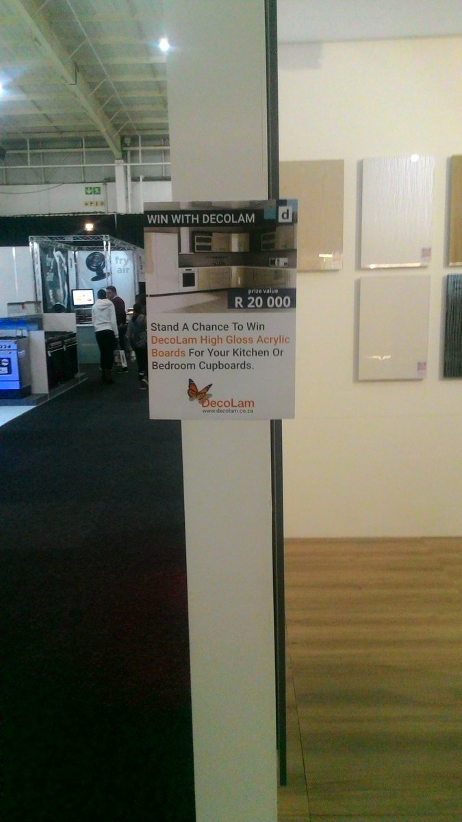 DecolamZa's tweet photo. Visit Our Stand in Hall 3 at @decorexSA  #Decorex2016  &amp; Stand a Chance to Win DecoLam High Gloss Acrylic Boards https://t.co/SnRYWMkHIY