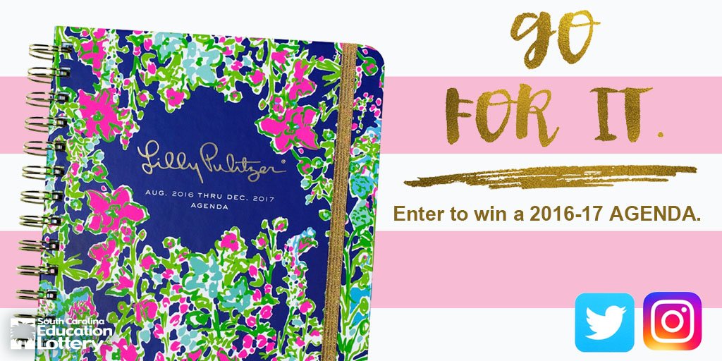 sclottery's tweet image. Enter to win a Lilly Pulitzer Agenda!  RT this message and follow @sclottery for a chance to win. #contest