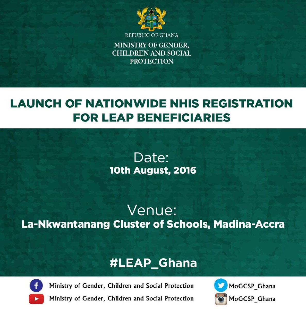 Leap_Programme's tweet photo. Join us to Launch the NHIS registration for LEAP beneficiaries on 10th August 2016 @Citi973 https://t.co/ryRzTGUXww