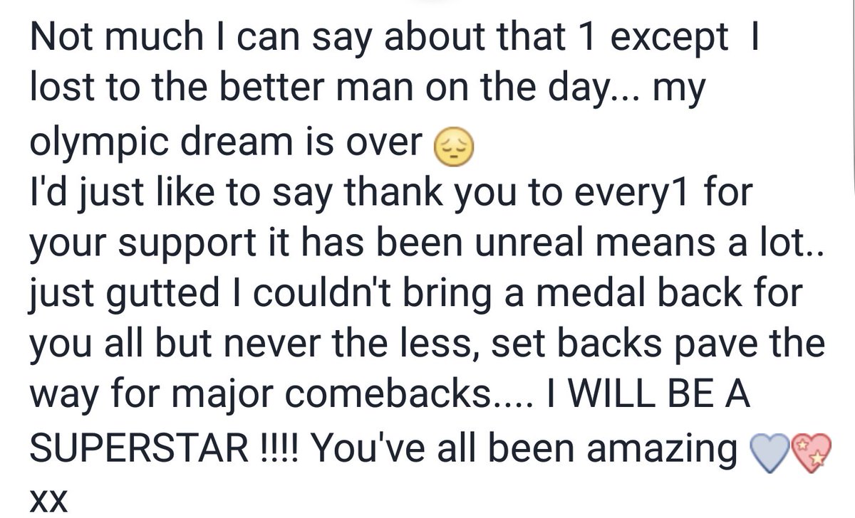 Joecordina_91's tweet image. My olympic dream is over😔.. thanks every1 for your support means so much 👌💙💖