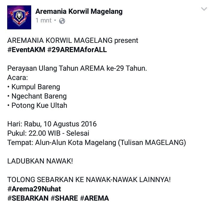 LADUBKAN AREMANIA KORWIL MAGELANG! #29AremaForAll