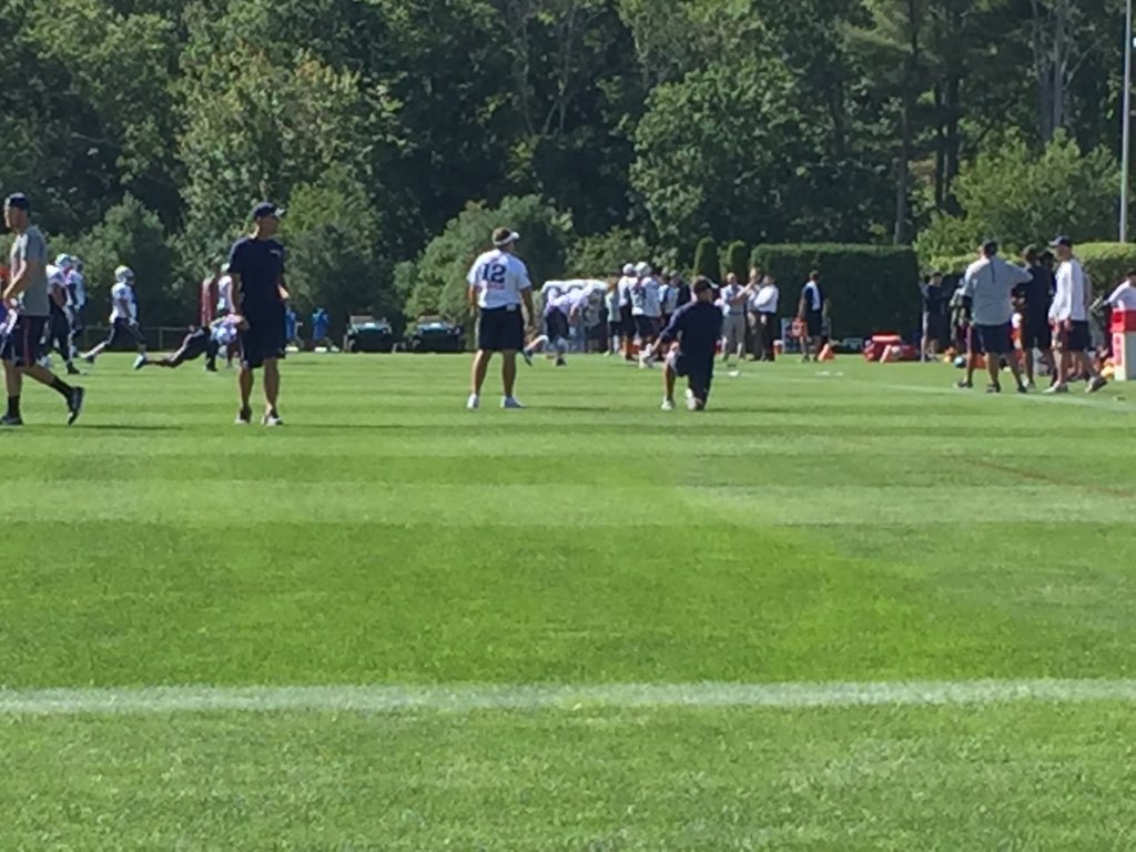 MikeReiss's tweet photo. Nice touch by Bill Belichick to wear a  @USARugby shirt at practice with Nate Ebner's name &amp; number (12) on the back https://t.co/KNW1USthIM