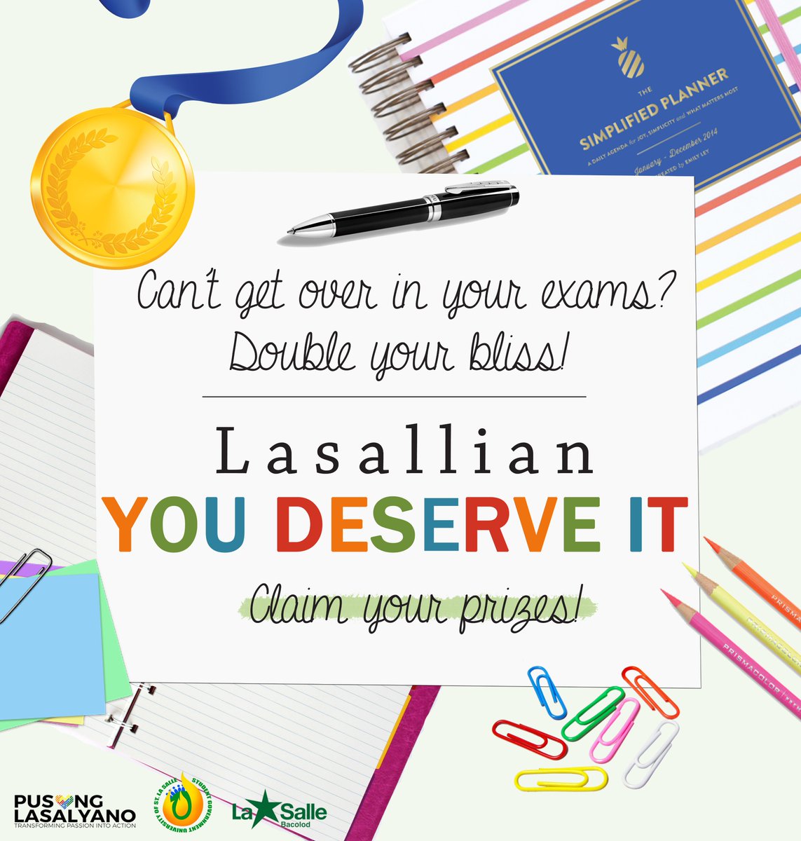 USG_USLS's tweet photo. Because Lasallian, You Deserve It! Claim your prizes tomorrow at the Coliseum Lobby! https://t.co/bKeCohG9YC