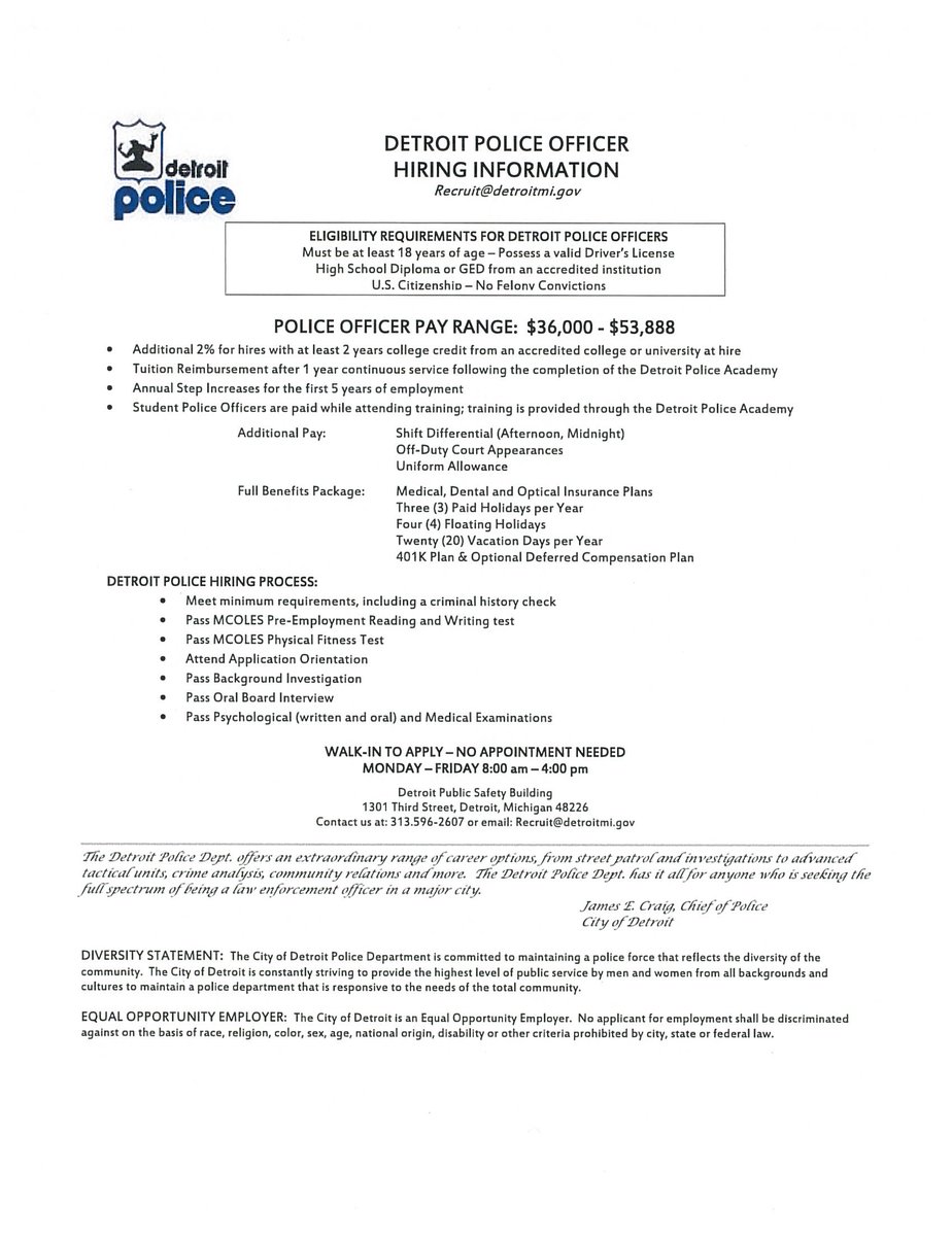 Detroit Police Dept On Twitter Dpd Will Be Recruiting Today From 11 A M 4 P M Dcc Headquarters Located At 13000 W Mcnichols Detroit Job